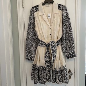 Roberta Roller Rabbit embroidered long sleeve dress in black and white